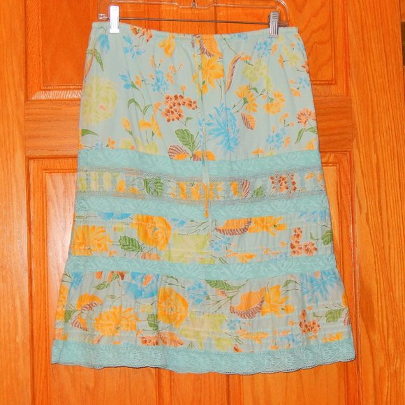 Banana Republic Skirt 6 Light Blue Yellow Floral Lace Tiered Drawstring Waist - Picture 1 of 5